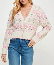 Load image into Gallery viewer, Floral Scallop Edged Jacquard Pointelle Cardigan
