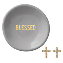 Load image into Gallery viewer, Blessed Earrings &amp; Ceramic Ring Dish Set
