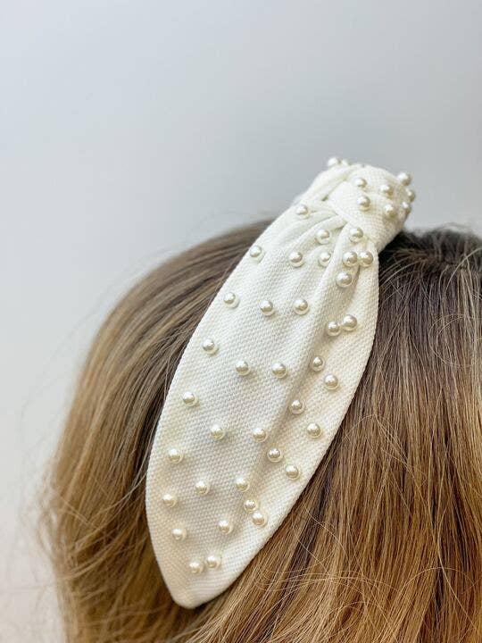 The Classic White Pearl Top Knot Headband