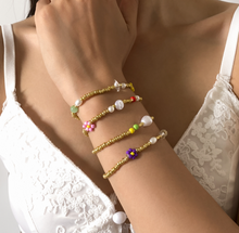 Load image into Gallery viewer, Flower Pearl Beaded Bracelet Stack
