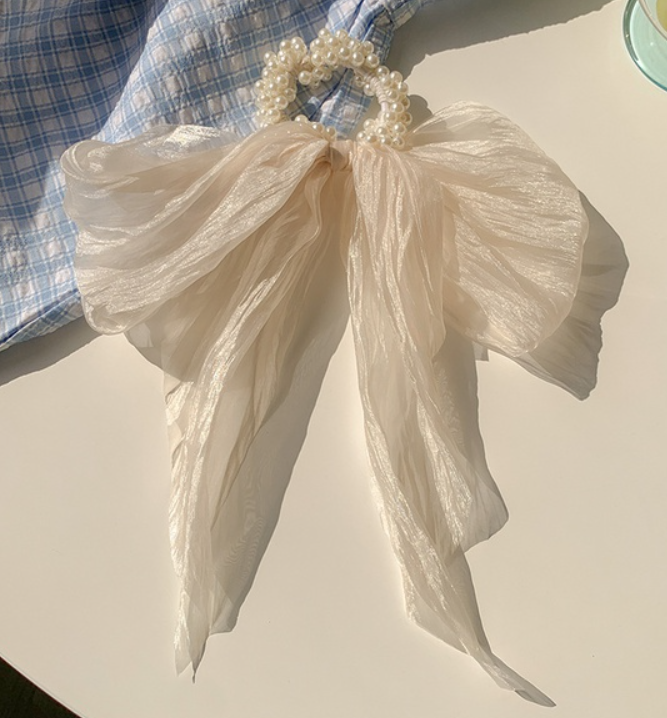 Bridal Bow Pearl Hair Tie