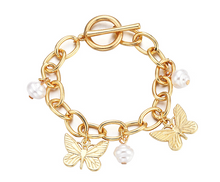 Load image into Gallery viewer, Butterfly Pearl Chain Link Bracelet
