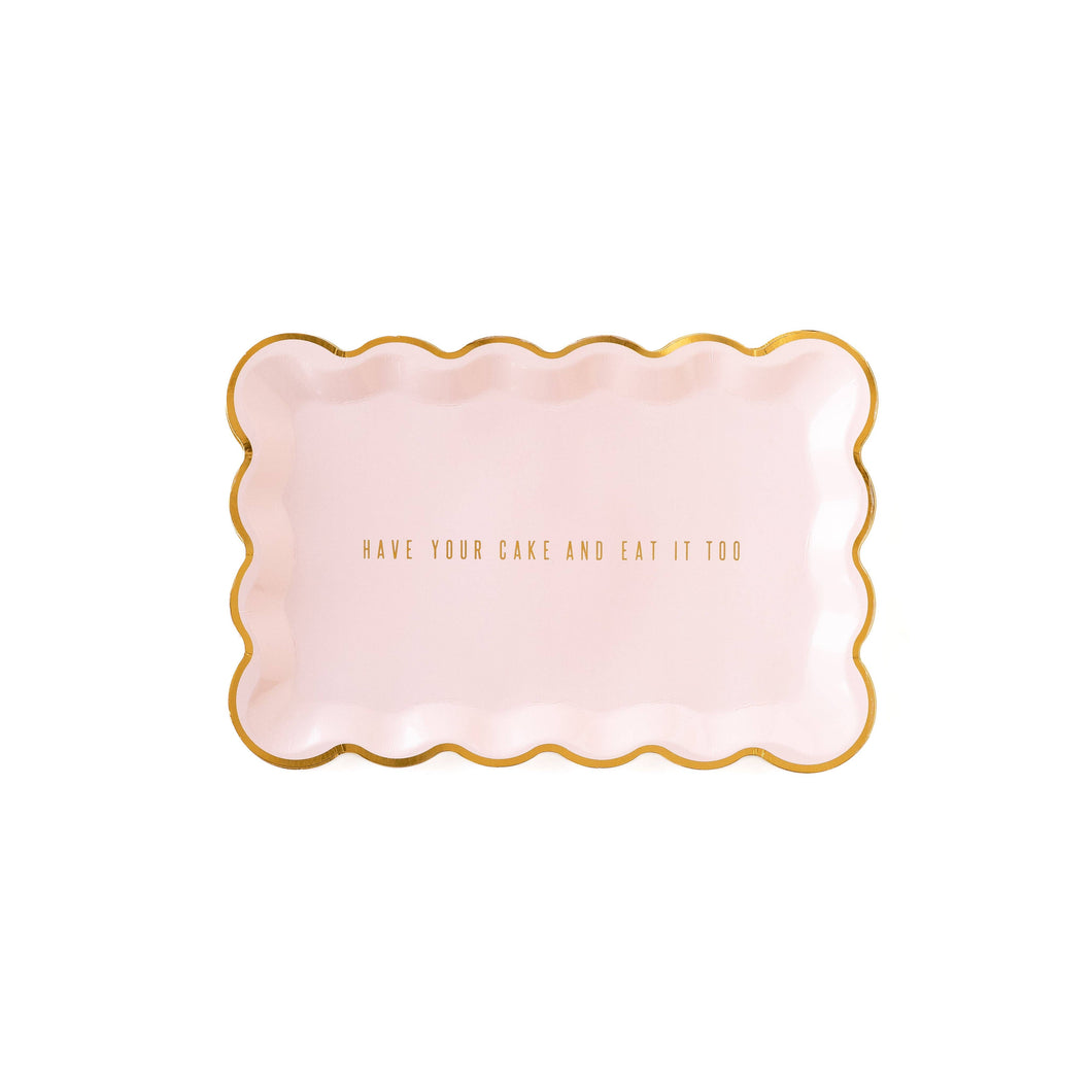 Pink Scalloped Rectangular Cake Plate