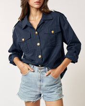Load image into Gallery viewer, Navy Gold Button Collared Shacket
