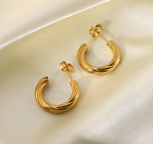 Load image into Gallery viewer, Twist C-shaped Gold Hoop Earrings
