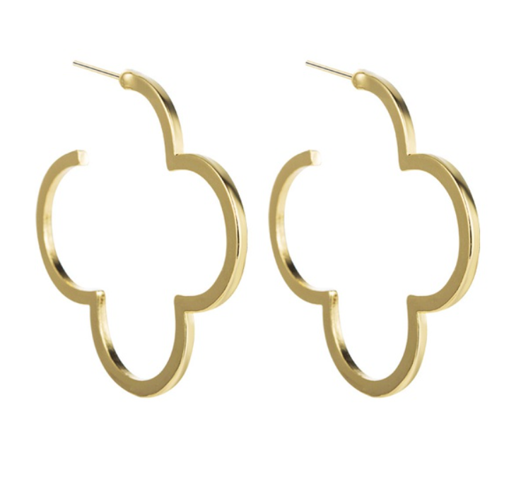Four Leaf Clover Gold Hoop Earrings