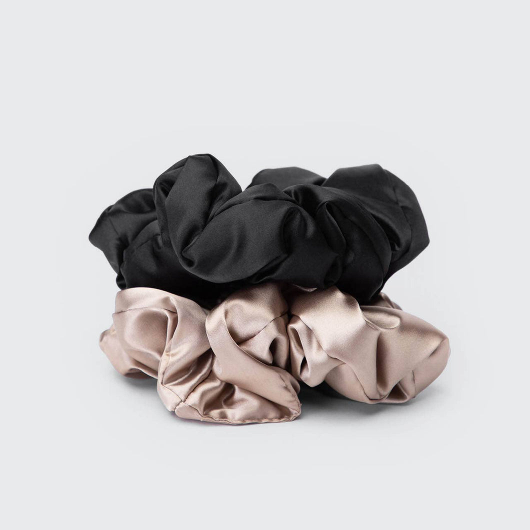 Black & Gold Satin Sleep Pillow Scrunchie Set