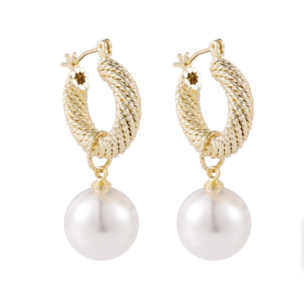 Pearl Drop Huggie Earrings