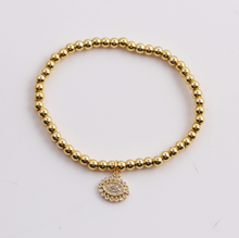 Load image into Gallery viewer, Gold Beaded Evil Eye Pearl Bracelet
