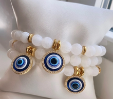 Load image into Gallery viewer, White Agate Evil Eye Bead Bracelet
