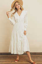 Load image into Gallery viewer, White Eyelet Ruffled Tiered Maxi Dress
