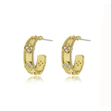 Load image into Gallery viewer, Gold CZ Clover Half Hoop Earrings
