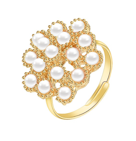 Rococo Pearl Flower Gold Ring