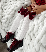 Load image into Gallery viewer, Velvet Bow White Knee High Socks
