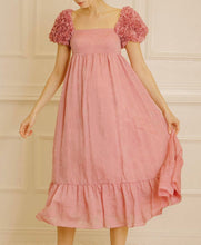 Load image into Gallery viewer, Rosette Ruffled Sleeve Midi Babydoll Dress
