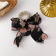 Load image into Gallery viewer, Floral Bow Pearl Hair Tie
