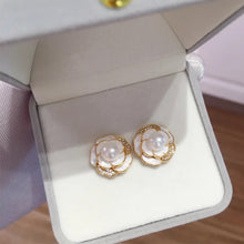 Load image into Gallery viewer, Camellia Flower Pearl Stud Earrings
