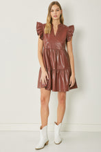 Load image into Gallery viewer, Chocolate Brown Faux Leather Ruffle Dress
