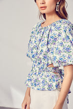 Load image into Gallery viewer, Misty Blue Floral Woven Top
