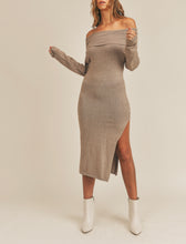 Load image into Gallery viewer, Foldover Off-The-Shoulder Bodycon Sweater Dress
