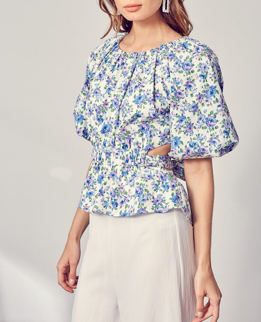 Misty Blue Floral Woven Top