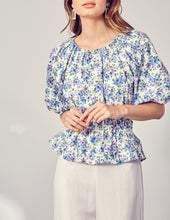 Load image into Gallery viewer, Misty Blue Floral Woven Top
