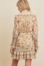 Load image into Gallery viewer, Vintage Paisley Surplice Ruched Dress
