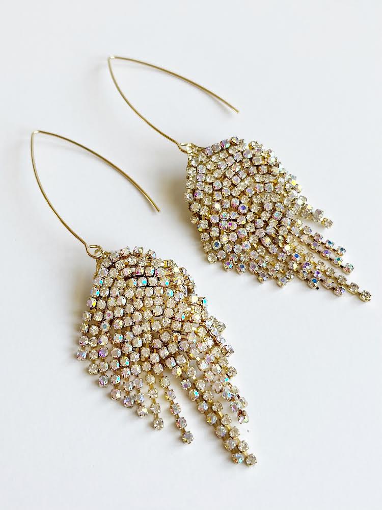 Crystal & Gold Statement Tassel Threader Earrings