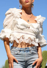 Load image into Gallery viewer, White Ruffle Lace Crop Top
