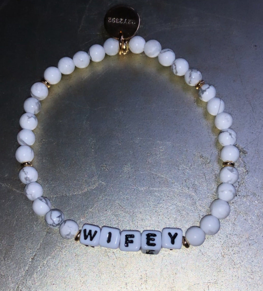 Wifey Stone White Howlite Beaded Bracelet
