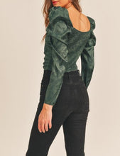 Load image into Gallery viewer, Satin Floral Jacquard Puff Shoulder Top
