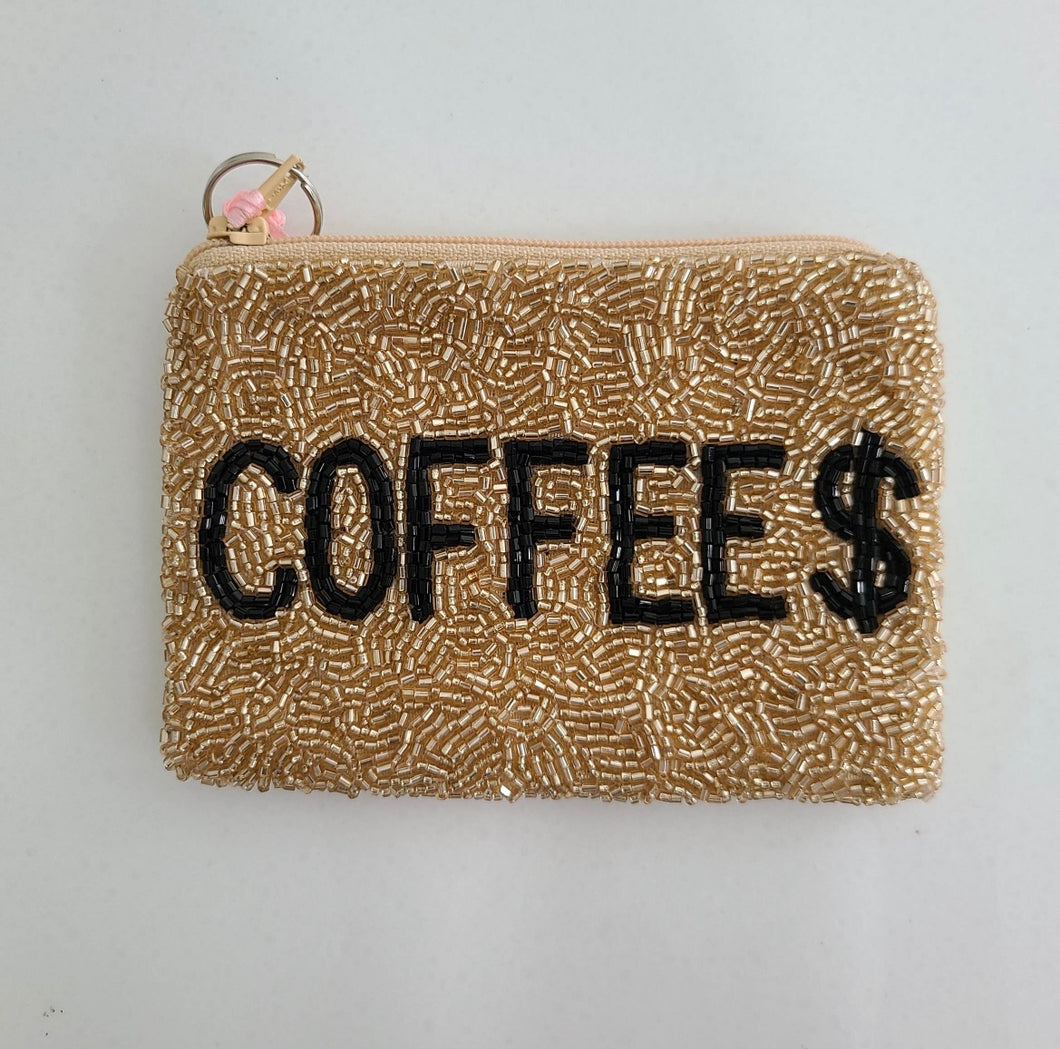 Coffee $ Beaded Zip Pouch
