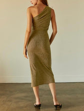 Load image into Gallery viewer, Stay Golden One Shoulder Lurex Knit Midi Dress
