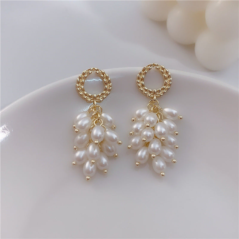 Pearl Tassel Cluster Earrings