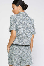 Load image into Gallery viewer, Pearl Trim Short Sleeve Cropped Tweed Set
