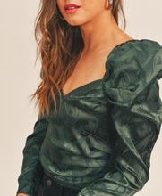 Load image into Gallery viewer, Satin Floral Jacquard Puff Shoulder Top
