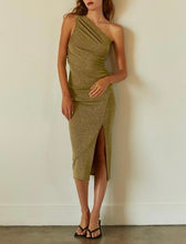 Load image into Gallery viewer, Stay Golden One Shoulder Lurex Knit Midi Dress
