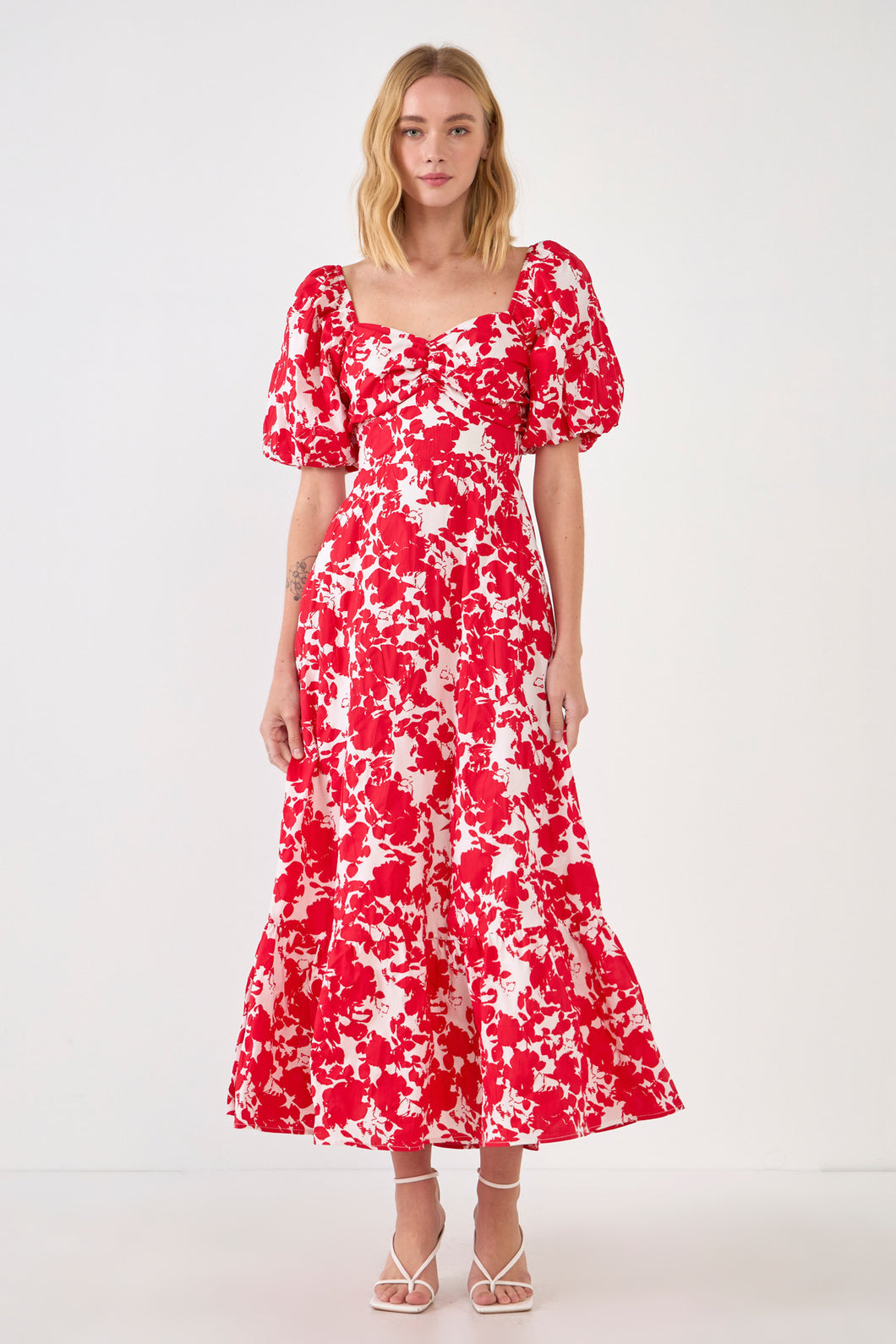Cherry Red Floral Print Maxi Dress