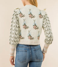 Load image into Gallery viewer, Heart &amp; Floral Jacquard Ruffle Sweater
