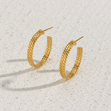 Load image into Gallery viewer, Gold Snakeskin C-shaped Hoop Earrings

