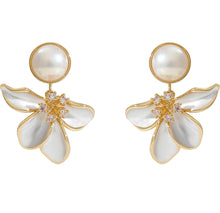 Load image into Gallery viewer, Petite Flower Pearl Drop Earrings
