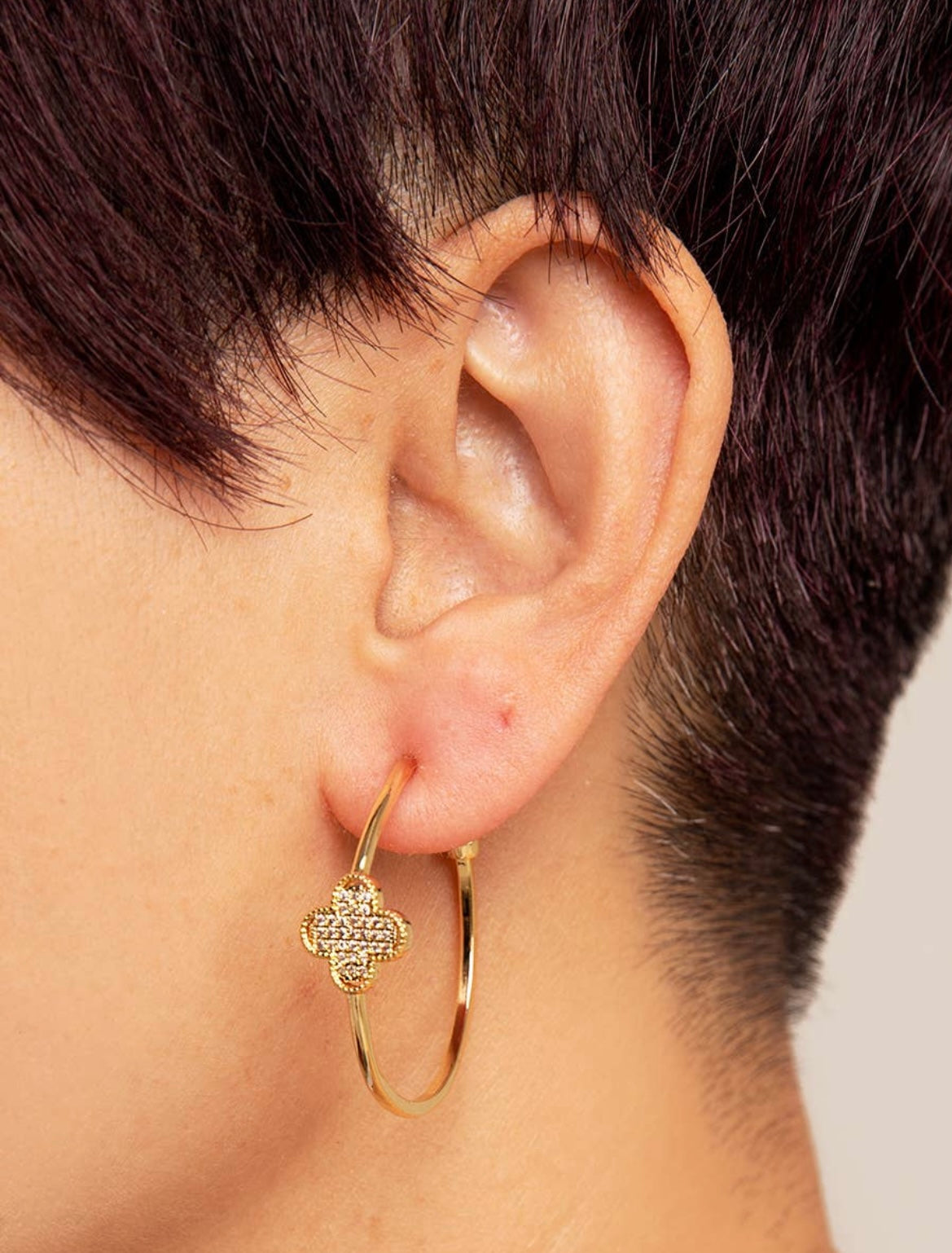 Diamond Clover Hoop Earrings