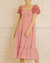 Load image into Gallery viewer, Rosette Ruffled Sleeve Midi Babydoll Dress
