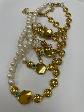 Load image into Gallery viewer, Half Pearl &amp; Half Gold Disc Evil Eye Bracelet
