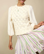 Load image into Gallery viewer, Ivory Pointelle Contrast Sleeve Sweater Top
