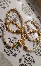 Load image into Gallery viewer, Half Pearl &amp; Half Gold Disc Evil Eye Bracelet
