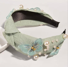 Load image into Gallery viewer, Butterfly Pearl Top Knot Headband
