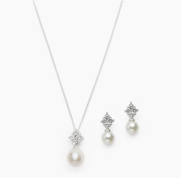 Pearl & Crystal Drop Necklace & Earring Set