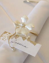 Load image into Gallery viewer, Pearl &amp; Vintage Gold Wire Floral Napkin Decor Ring
