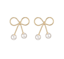 Load image into Gallery viewer, Pearl Bow Pendant Earrings
